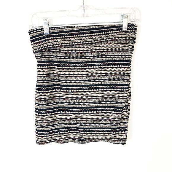 Full Tilt M Bodycon Mini Skirt Geometric Knit Printed Fold Over Multicolor Black - Picture 1 of 7